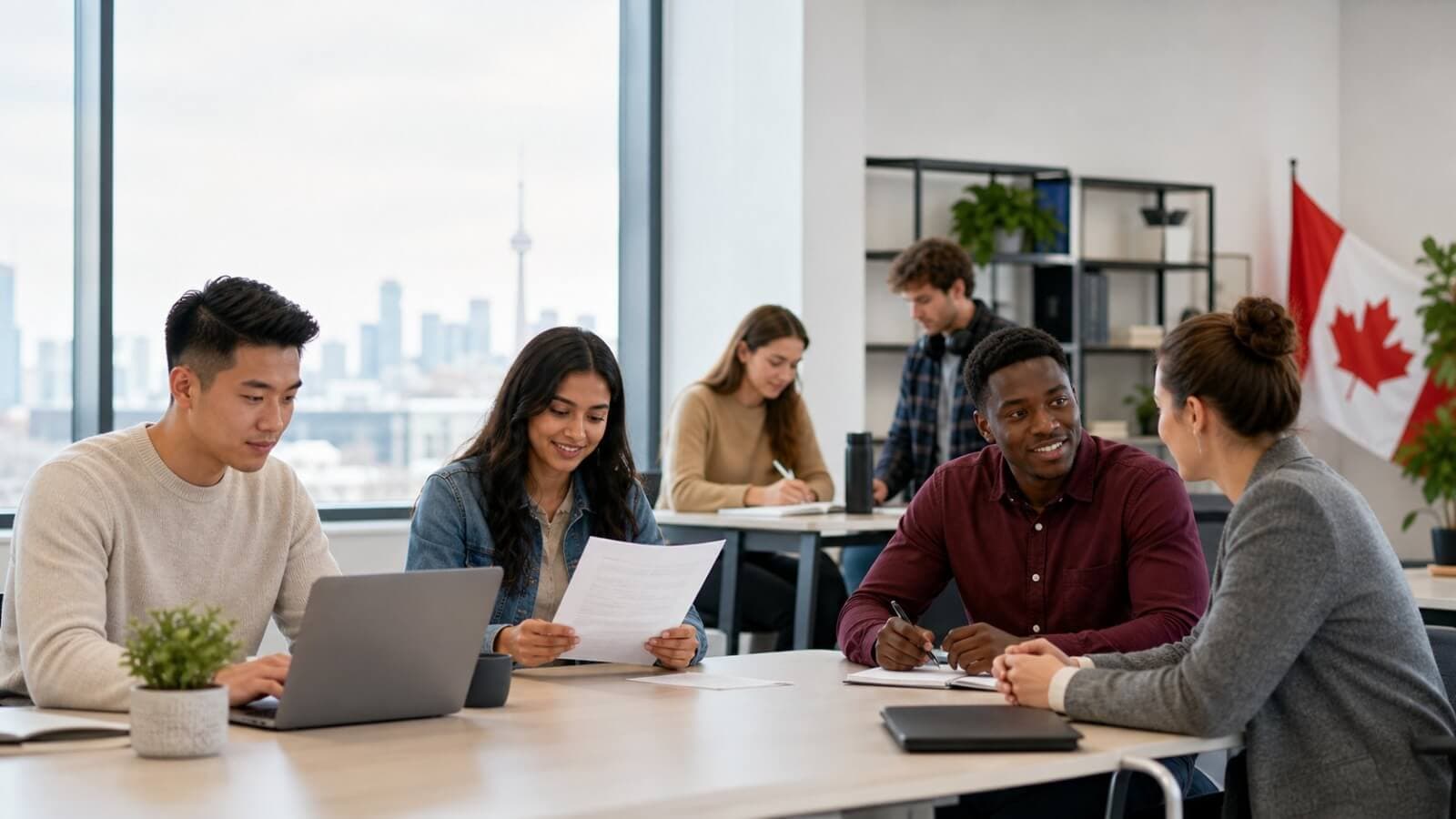 Canadian youth exploring jobs and career opportunities in a modern professional setting